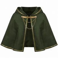 Medieval Costume Accessory with Short Hooded Cloak Shape, Magnetic Clasp, and Gold Trim for Parties and Photography os žalia