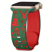 Christmas Silicone Watch Band for Women, Snowman & Reindeer Design, Soft Sport Strap for Apple Watch 38/40/41/42mm Series 1–10 & SE 38/40/41/S10-42mm red