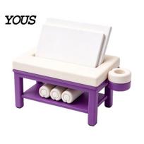 Miniature Spa Furniture Mini Massage Table Business Card Holder, Creative Organizer with U-shaped Headrest Therapy Room Decoration And Towel, Display violetinė