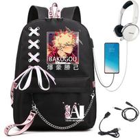 Mano herojaus akademija Anime Moteriška kuprinė USB prievadas Moteriška kelioninė kuprinė Pečių krepšys Katsuki Bakugo Anime Tendencija Nešiojamojo kompiuterio kuprinė black