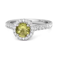 Peridot Round Halo Accents Ring –925 Sterling Silver 9.5 balto aukso spalvos