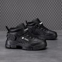 All-Season Boys' Mid-Top Leather Velcro Boots - Wear-Resistant, Versatile Student Sports Shoes Size 30 juoda