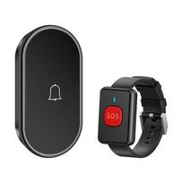 Vyresnio amžiaus žmonių belaidis durų skambutis-apyrankė SOS - Ilgo nuotolio, didelio garsumo, sienas pramušantis, skirtas tarpvalstybinei elektroninei prekybai 1 Wristband Button + 1 Receiver (All Black) black