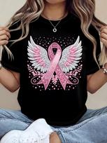 Krūties vėžio sąmoningumo spaudinys, trumpomis rankovėmis, įprastas apvalios apykaklės T-shirt moterims, vasaros, lauko, laisvalaikio, Y2k, kvėpuojantis audinys, viršutiniai drabužiai XXXL white