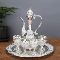 Wine set  decanter pumpkin style hip flask a cup of wine home bar  metal drinking bottle Wine cup setwhite gray