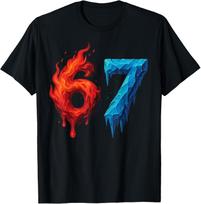 67 Six Seven Flaming Ice Brainrot Meme for Kids Unisex T-Shirt 140 blue