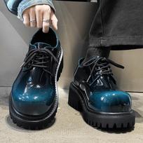 Autumn men's casual big head glossy thick sole inner height increase cm Derby shoes red, brown 46 mėlyna