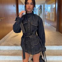 Women S Loose Fit Single Breasted Workwear Denim Jacket M mėlyna