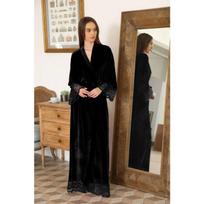 Ilgi aksominiai chalatai su nėrinių chalatu moterims nuotakos pamergės kimono chalatas vakarėlis minkšta ponia vestuvių namų apranga šilta aksominė chalato suknelė One Size black