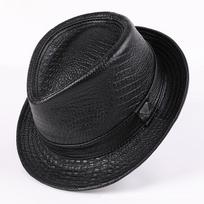 Natūralios odos krokodilo rašto džiazinė skrybėlė vyrams - britiško stiliaus, rudeniui/žiemai Adjustable XL (57-58cm) black