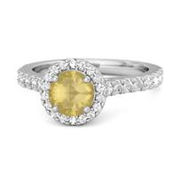 Lemon Quartz Round Halo Accents Ring - 925 Sterling Silver 6.5 balto aukso spalvos