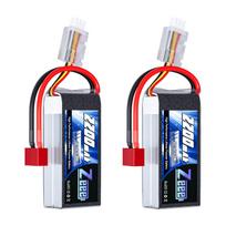 Zeee 7.4V 50C 2200mAh 2S Short LiPo Battery with T-Plug for RC Cars, Trucks, Helicopters, FPV Drones, and More (2-Pack)