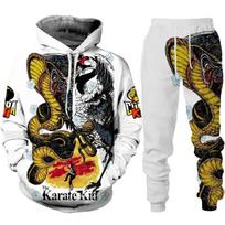 Juokingas Cobra Kai 3D spausdinimo sportinis kostiumas, vyriškas šaunus gobtuvas/kelnės/kostiumas Hip Hop 2022 m. madinga ilgomis rankovėmis bėgiojanti sportinė apranga, sportinis komplektas L balta