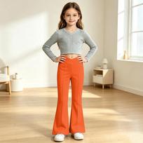 Kids' Color High Waist Flared Yoga Pants with Elastic Waist for Running, Dance and Fitness 140 šafranas