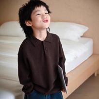 Unisex Kids Turn Down Collar Long Sleeve Knitted Pullover Casual Sweater 90 ruda