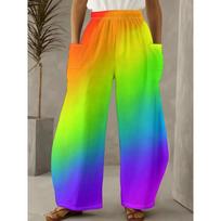 Women's coded rainbow gradient pants high waisted wide leg pants XL yellow