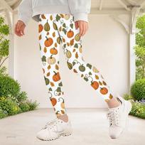 Girls White Floral Pumpkin Ghost Printed Full Length Stretch Fitted Yoga Leggings 110 white