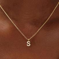 S Initial Necklace, Dainty Letter S Collarbone Chain, Jewelry for Women one size brown
