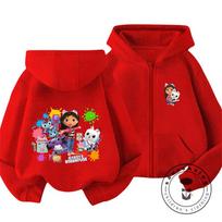 Casual Gabbys Dollhouse Zipper Hoodie 3-14Y Spring Girls Cute Kawaii Cartoon Street Warm Children Coats 160 raudona