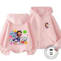Casual Gabbys Dollhouse Zipper Hoodie 3-14Y Spring Girls Cute Kawaii Cartoon Street Warm Children Coats 120 rožinė
