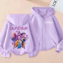 KPop Demon Hunters Zipper Hoodie Cartoon Girls Coat Fashion Thin Clothes Purple Autumn Hoodie Jacket Kids Anime Sweatshirt 130 gray