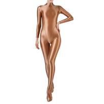 Moterų liesas blizgus viso kūno gimnastika Aktyvūs drabužiai Bodysuit Kombinezonas Nardymas banglenčių jogos maudymosi kostiumėlių klubo šou šokių stulpo kostiumas L kava