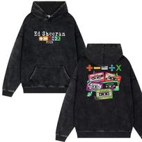 Ed Sheeran Mathematics Tour Butterfly Vintage Washed Hoodies Man Popular Muscic Fans Gift Unisex Pullover Couple Sweatshirt L black