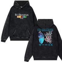 Ed Sheeran Mathematics Tour Butterfly Vintage Washed Hoodies Man Popular Muscic Fans Gift Unisex Pullover Couple Sweatshirt 3XL black