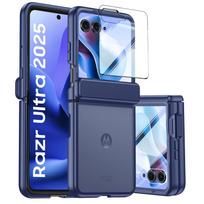 Motorola Razr 60 Ultra / Razr 70 Ultra dėklas Apsauginis dangtelis su vyrių apsauga ir grūdintu stiklu - Violetinis mėlyna