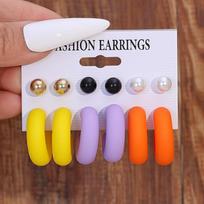 6pairs Matte Finish Chunky Waterdrop Earrings Chunky Water-drop Hanging Dangle Earring  Party 11 brown