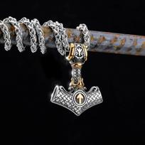 Nordic Stainless Steel Thor's Hammer Viking Necklace Fashion Men Various Styles Personality Amulet Pendant Teenager Jewelry Gift Only Pendant gray