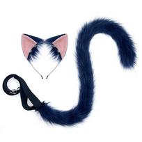 2Pcs/Set Furry Cosplay Cat Ear Plush Tail For Women Girl Navy Blue Fluffy Anime Animal Ears Tail Cat Boy Cos Costume Accessories ear and tail gray
