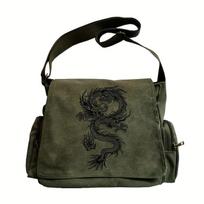 Dragon Pattern Shoulder Bags Vintage Multiple Pockets Crossbody Bag Large Capacity For Unisex Book Bag gray