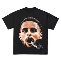 Vintage Basketball Superstar Stephen Curry Mouthguard Big Face Graphic Tee Cotton Mens Womens T shirt Summer Streetwear S beige