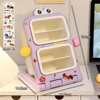 Cute Frog Big Eye Detachable Four Grid Desktop Pen Storage Organizer Box 1pcs violetinė