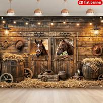 2D plokščias reklaminis tentas, tentas su vakarietiško kaubojaus temos fono dekoracija, pagamintas iš patvaraus poliesterio medžiagosDJH 118×59inch/300*150cm