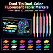 Xiaomi Neon Fluorescent Fabric Paint Markers 6 Pens 12 Colors Dual Tip UV Glow Pen For T Shirt Shoes Textile DIY Party Graffiti Drawing blue