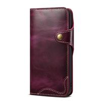 Denior Genuine Leather Flip Phone Case IPhone 16/15/14/13/12 Series Card Holder Shockproof Protective Wallet Cover iPhone 12 Pro Max violetinė