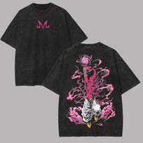 2026 New Hot Summer Kid Buu T Shirt Dragon Ball Vintage Acid Wash Oversized Cotton Majin M Logo Pink Graphic Double Sided Tees 4XL pink
