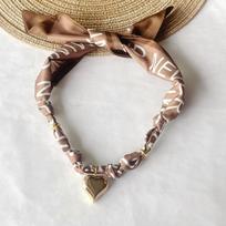 Rust Resistant Bandana Scarf Necklace with Stainless Steel Heart Charm Handmade Waterproof Jewelry for Beach Wear gray