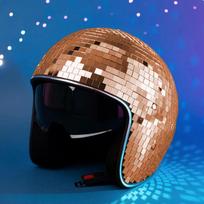 Premium Glitter Disco Helmet Stunning Light Effects Retractable Flip Visor Helmet  Rave Events rožinio aukso spalvos