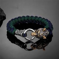 Retro skandinaviški Odino vilko išgyvenimo apyrankės vyrams Vikingų Geri&Freki nerūdijančio plieno parakordo virvės apyrankės rankų darbo lauko papuošalai 19cm black