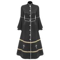 Moteriška dvasininko ministro mantija ilgomis rankovėmis su sagomis, kasaka, kostiumas, bažnyčios pastoriaus cosplay, liturginiai drabužiai, sakyklos apranga S juoda