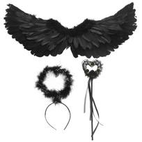 3 vnt. Velnias Angelas Sparnų Rinkinys Rankų Darbo Lengvas Suaugusiųjų Angelo Sparnų Rinkinys Helovino Vaidmenų Žaidimams Juodas M Angelas black