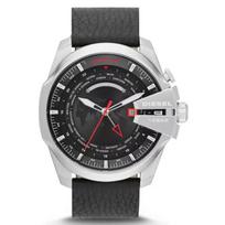 Diesel Men's Mega Chief Quartz Watch Black Dial Leather 51mm DZ4320 juoda