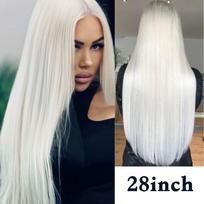 Šviesiai rudo peruko 28 colių perukas ilgas tiesus sintetiniai perukai aukštos temperatūros pluoštai Cosplay Mėnulio šviesos baltas 28inches balta