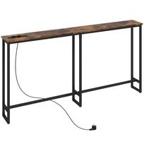 Siauras pramoninio stiliaus konsolinis staliukas su elektros lizdais ir USB prievadais, 160x20x80 cm, rudas