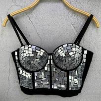 Stiklo blizgučių mini viršutinė dalis be petnešėlių Madinga metalinė viršutinė dalis Camis & Tank Tops 40/90 balta