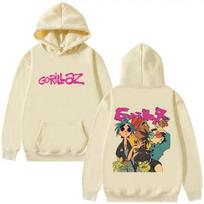 Gorillaz grupės spausdintas džemperis su gobtuvu vyrams moterims hiphopo mada kasdienis patogus šiltas personalizuotas džemperis L chaki