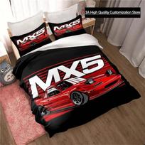 Miata MX-5 NA Racing Cartoon Jdm Car Drift Bedding SetDuvet Cover Bed Set Quilt CoverKing Queen Twin Size Boys Girls Adults EU Single(135*200cm)3pcs white